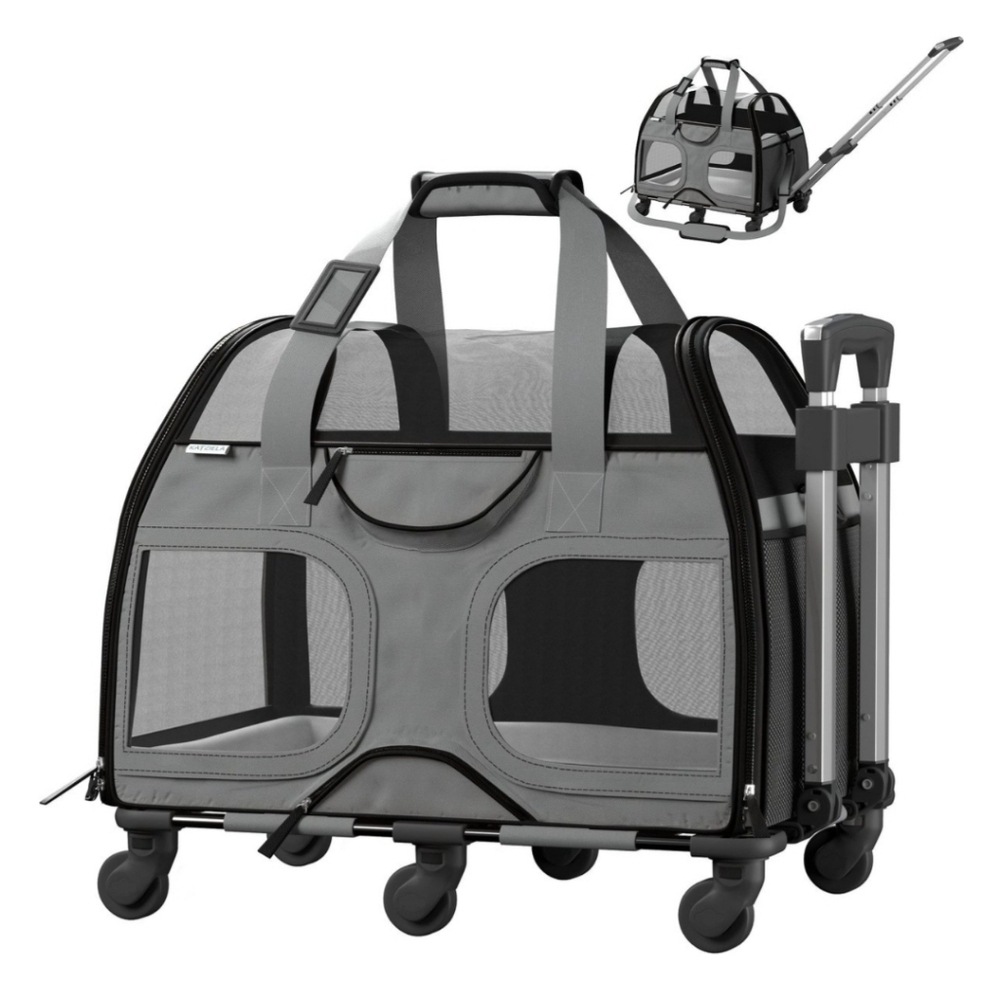 Katziela Luxury Rider Pro Pet Carrier  Double Telescopic Handle Grey